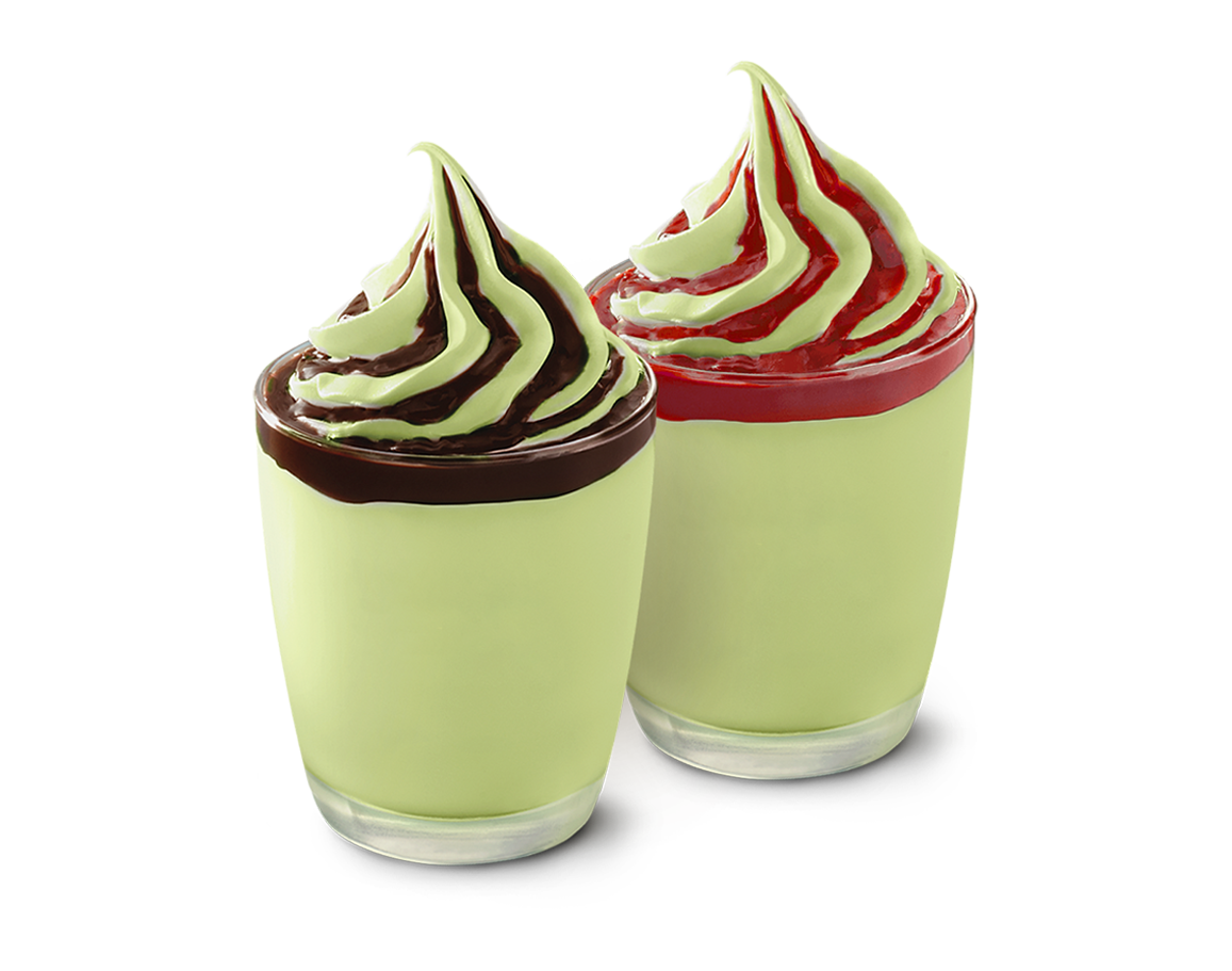 Matcha Hot Fudge Sundae and  Matcha Strawberry Sundae 