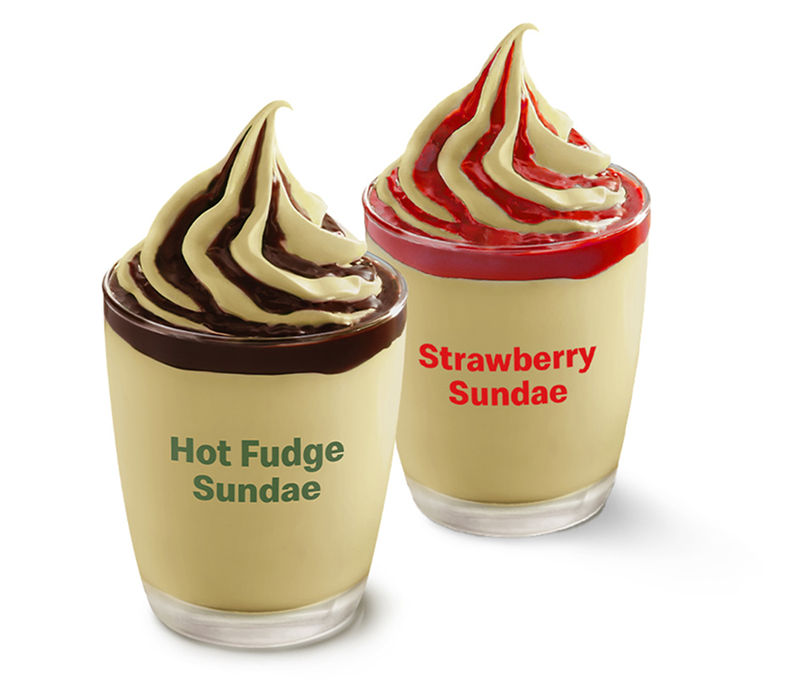 Pistachio Hot Fudge Sundae and Pistachio Strawberry Sundae   
